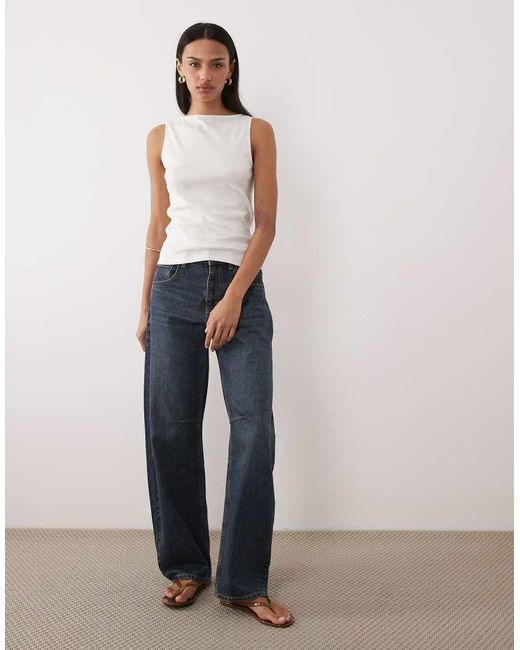 Mango White Cotton Rich Boat Neck Sleeveless Top