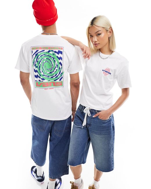 T-shirt bianca con stampa grafica a spirale di Vans in Blue