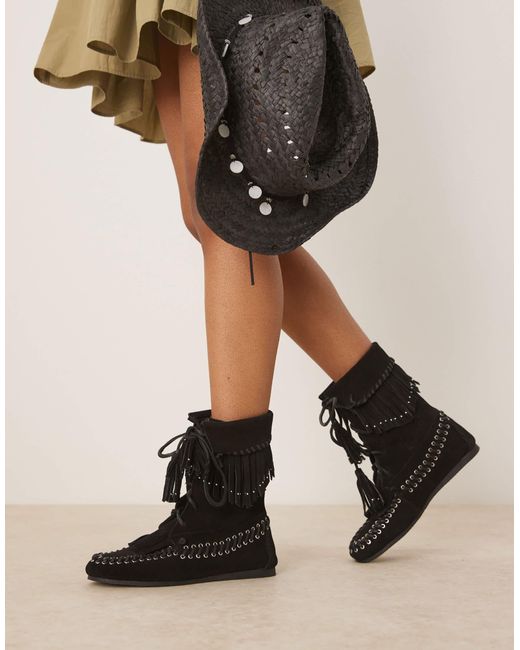 ASOS Black Anais Fringe Ankle Boots