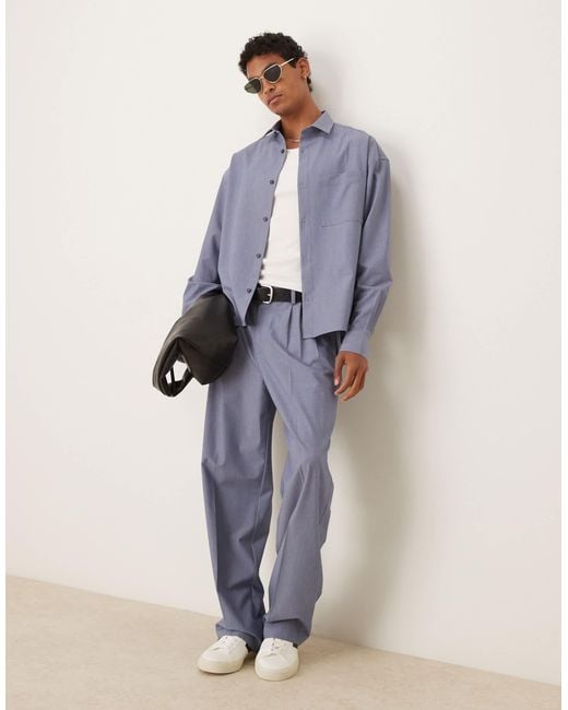 ASOS Blue Smart Wide Leg Pants With Triple Pleats for men