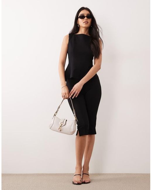 GOOD AMERICAN Black Soft Stretch Ponte Straight Neck Top