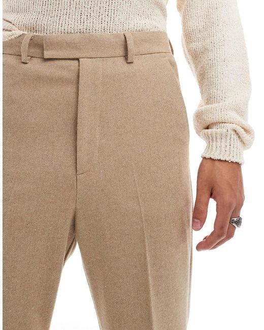 ASOS Natural Smart High Waist Flared Wool Mix Trousers for men