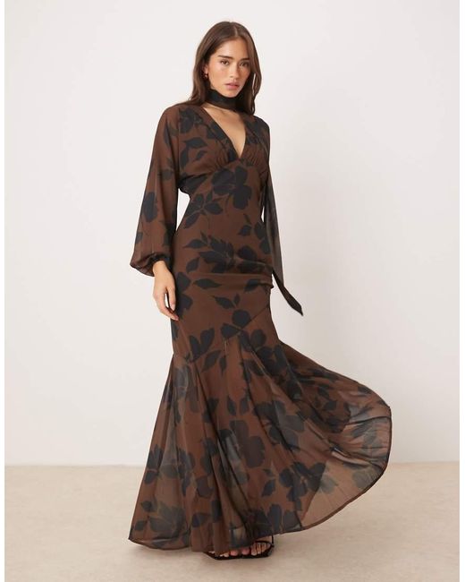 Pretty Lavish Brown Batwing Scarf Maxi Dress