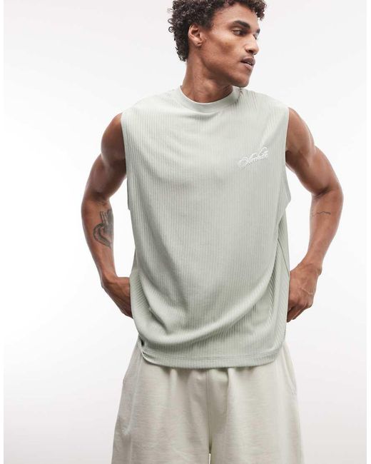 ASOS Gray Heavyweight Oversized Tank Co-Ord With Text Graphic for men