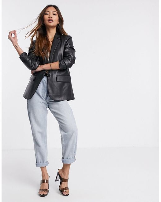 Mango Faux Leather Blazer in Black | Lyst Canada