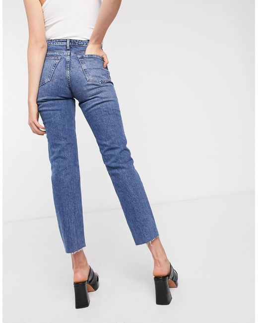 TOPSHOP Denim Tall Mid Blue Raw Hem 
