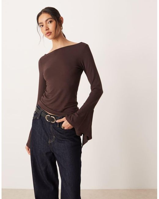 ASOS Blue Hanky Hem Sleeve Slash Neck Top