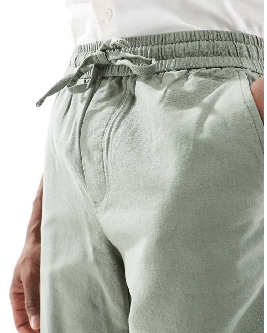 Only & Sons Green Linen Mix Tie Waist Shorts Dark Sage for men