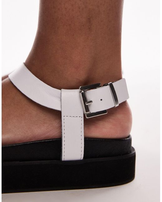 TOPSHOP White Jaya Premium Leather Toe Loop Strappy Sandals