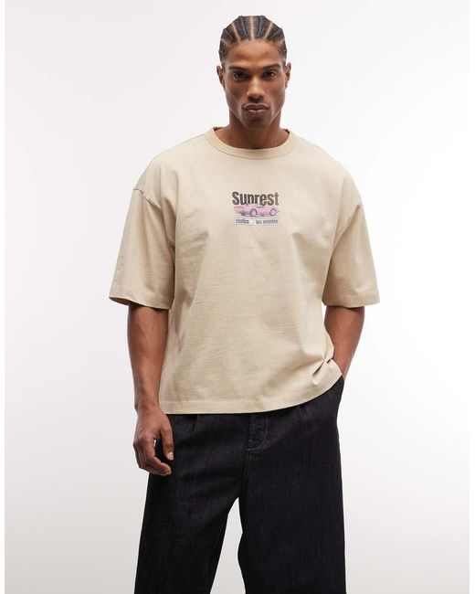 ASOS Natural Boxy Oversized T-shirt With Car Graphic for men