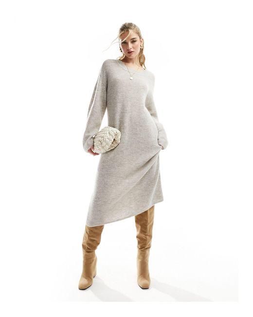 & Other Stories Gray Alpaca And Wool Blend Long Sleeve Knitted Midi Dress