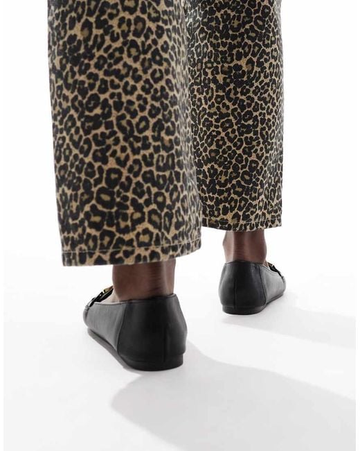 London Rebel Black London Rebel Nori Wide Fit Snaffle Trim Flat Shoes