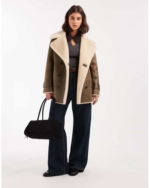 ASOS Natural Oversized Bonded Borg Flight Jacket