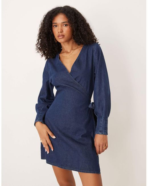 ASOS Blue – langärmliges jeans-wickeltop