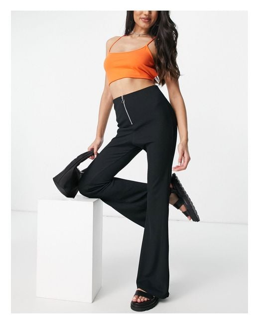 New Look Denim Zip Front Ribbed Flares 