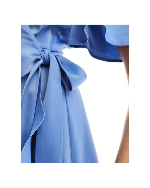 Y.A.S Blue Bridesmaid Satin Wrap Midi Dress