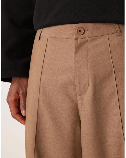 ASOS Brown Horseshoe Fit Smart Trousers With Front Pintuck for men