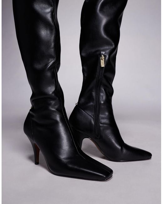River Island Black Chisel Toe Thigh High Boot