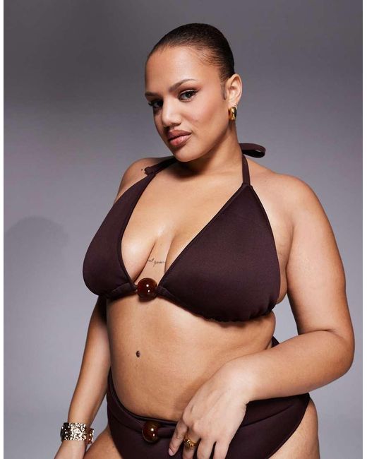 ASOS Black Asos Design Curve Dora Premium High Apex Triangle Bikini Top With Jumbo Bead
