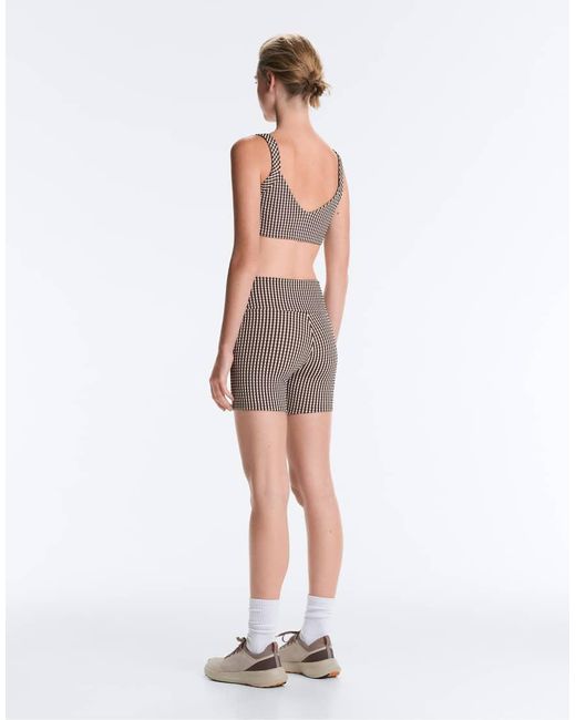 Oysho Brown Comfortlux High-Rise 10Cm Gingham Hot Pants