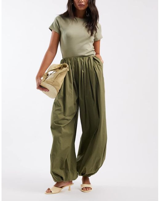 ASOS Green Bubble Hem Poplin Trouser