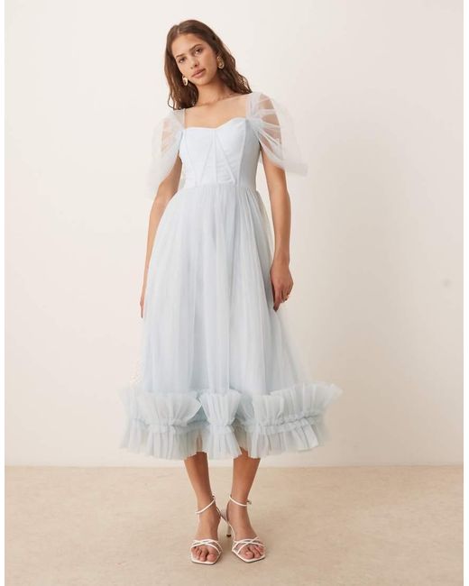 LACE & BEADS Natural Tiered Ruffle Midaxi Dress