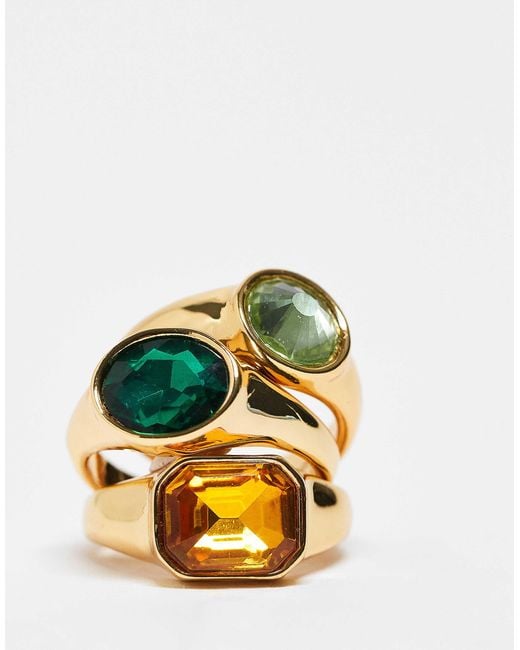 ASOS Metallic – multipack e ringe mit mehrfarbigen schmucksteinen