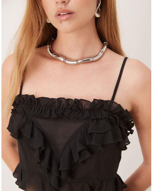 Bardot Black Arila Frill Detail Crop Top Co-ord