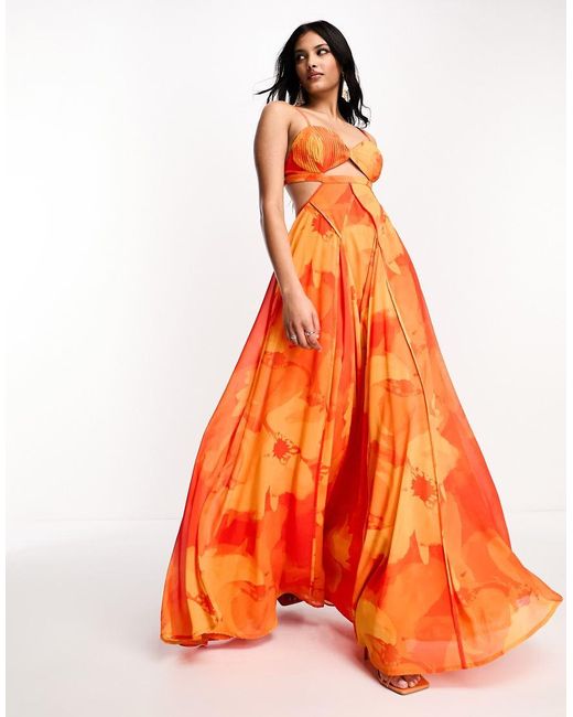 ASOS Orange Corset Strappy Cut Out Maxi Dress