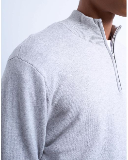 Topman Gray Essential Knit 1/4 Zip Funnel for men