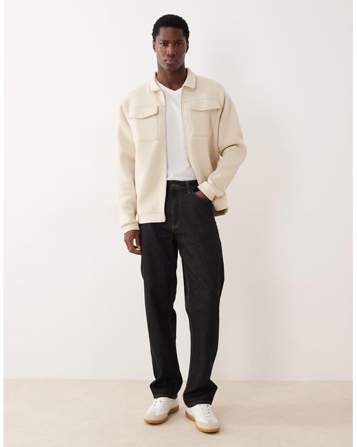 ASOS Heavyweight Zip-through Shacket in Natural for Men | Lyst UK