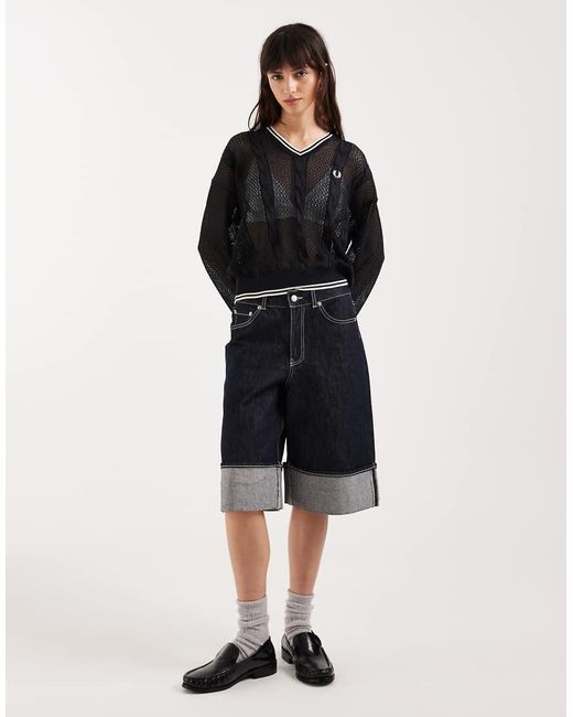 Fred Perry Black Mesh Cable Knit Sweater