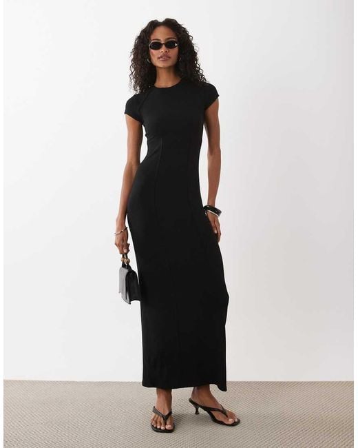 ASOS Black Seam Detail Short Sleeve Midi Dress