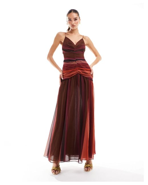Mango Red Ruched Maxi Dress