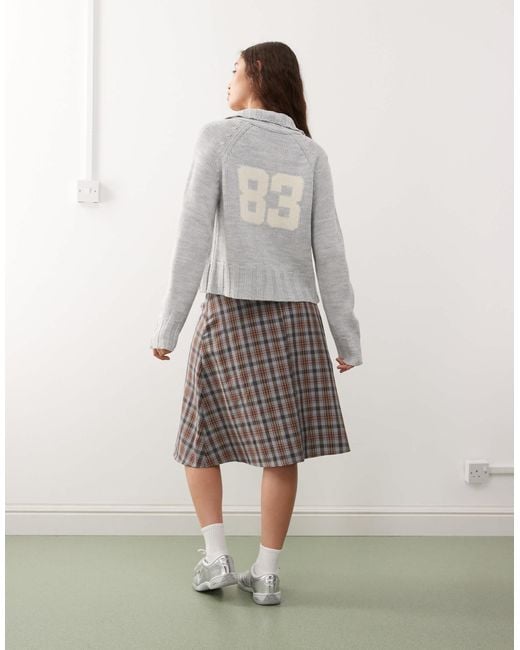 Collusion Gray Knitted Raglan Zip Through With Varsity Number Detail