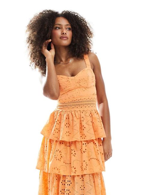 True Decadence Orange Tiered Midi Dress