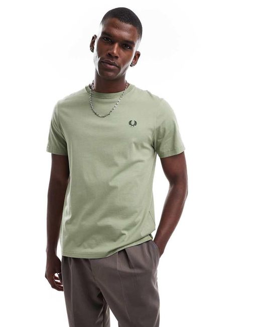 Camiseta De Cuello Redondo En Verde De Fred Perry de hombre de color Green