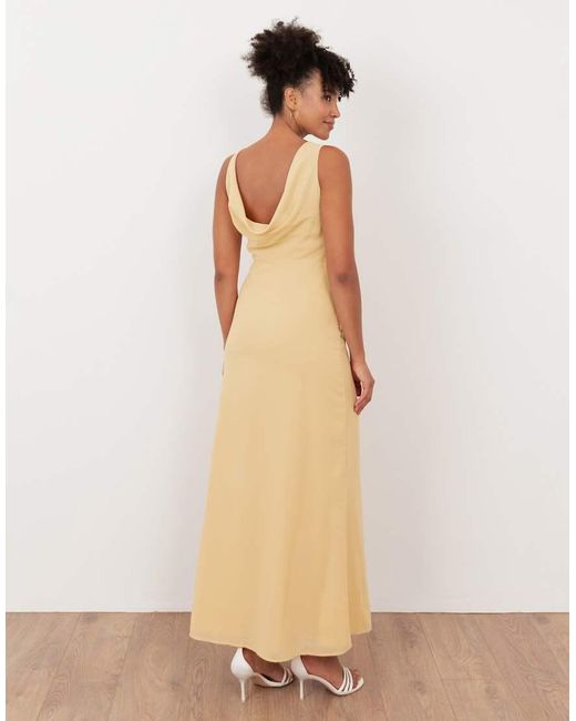 Maya Natural Floral Embroidery Cowl Back Maxi Dress