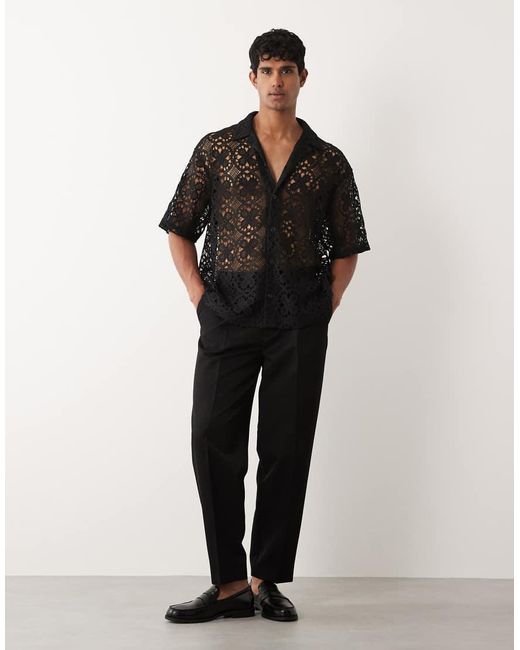 ASOS Black Oversized Crochet Shirt for men