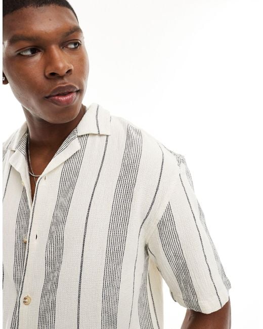 Pull&Bear White Vertical Stripe Shirt for men