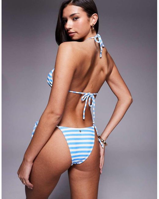 Candypants Blue Towelling Triangle Bikini Top With Stripe