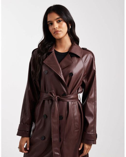 Trench-coat long en similicuir - marron chocolat ONLY en coloris Multicolor
