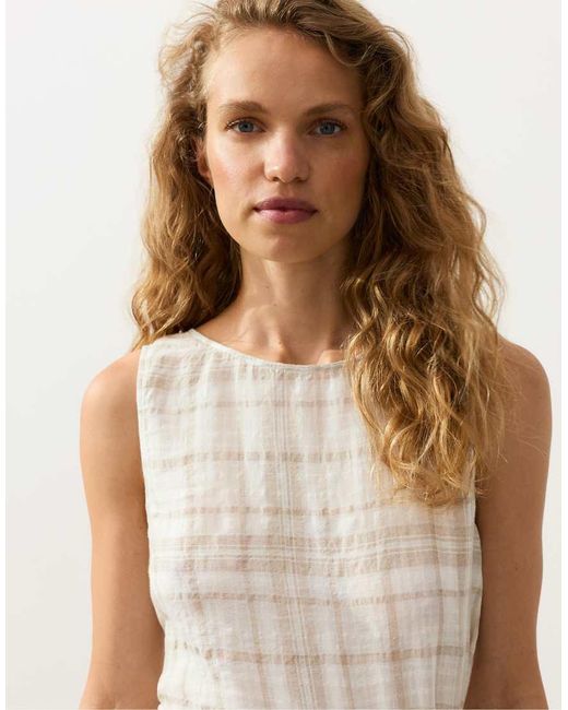 Oysho White Sleeveless Top With 100% Linen Scarf