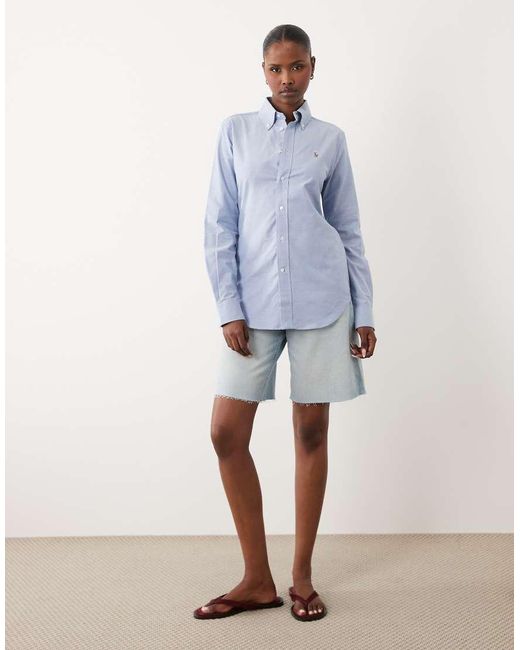 Polo Ralph Lauren Blue Stretch Slim Fit Striped Oxford Shirt