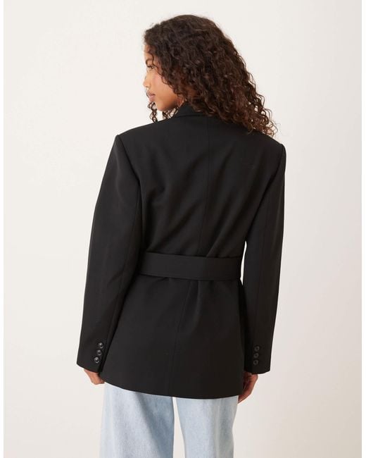 ASOS Black Tailored Relaxed Blazer With Belt Detail