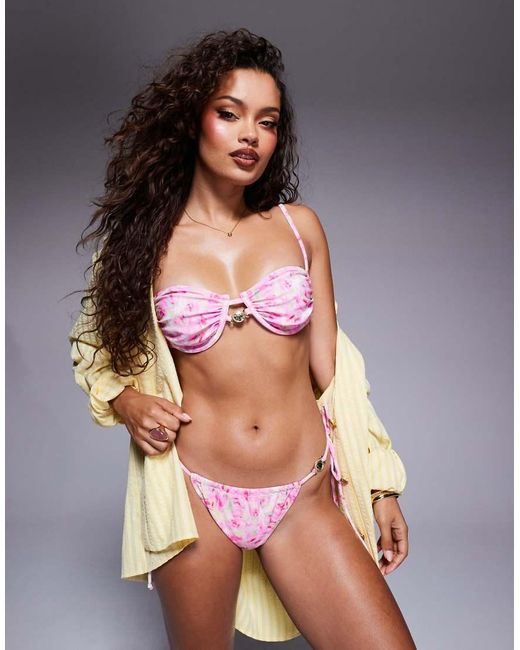 Candypants Bikinitop Met Beugels En Bloemenprint in het Pink