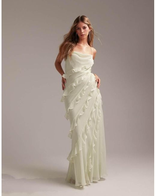 Vestido De Dama De Honor Largo Verde Pastel De Tirantes De Corte Al Bies Con Volantes De ASOS de color Natural