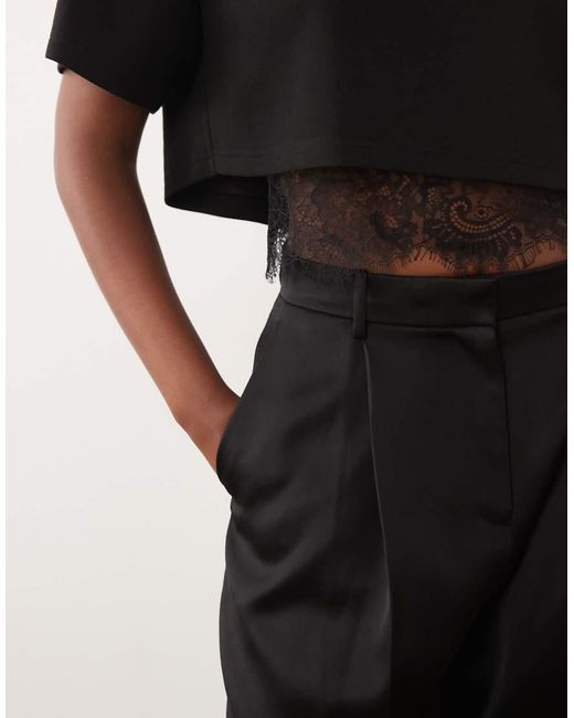 Noughts & Kisses Black Cotton Rich Padded Shoulder Lace Corset Waist Detail Top