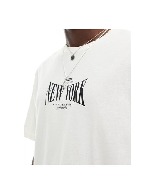 Jack & Jones White Oversized T-shirt With New York Chest Print for men