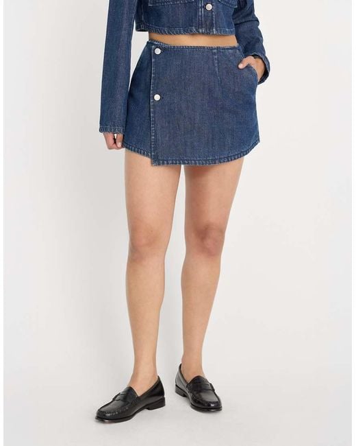 GOOD AMERICAN Blue Denim Fold-over Button Skort